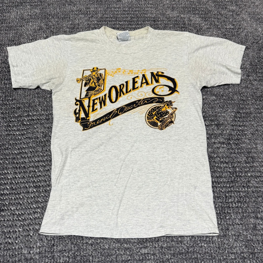 Gildan Mens T Shirt Small Heather Gray New Orleans French Quarter Graphic Print